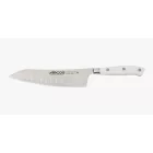 Santoku japán kés, 18 cm kovácsolt pengével, Arcos Riviera Blanc, fehér szegecselt nyéllel