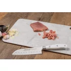 Santoku japán kés, 14 cm kovácsolt pengével, Arcos Riviera Blanc, fehér szegecselt nyéllel