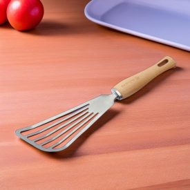 Fordítólapát, perforált, 8x30 cm, bükkfa nyél