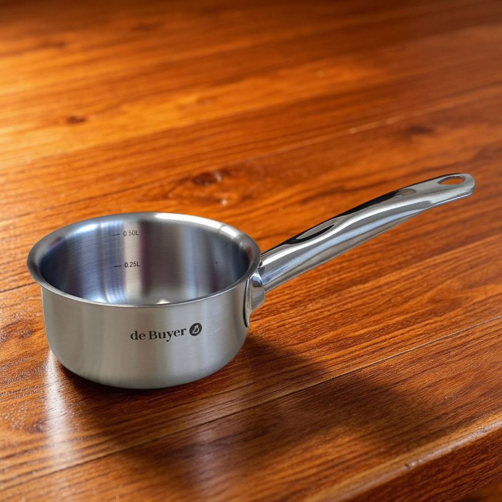 Nyeles lábas, 0,7 l, de Buyer, 12 cm átm., 18/10 rozsdamentes