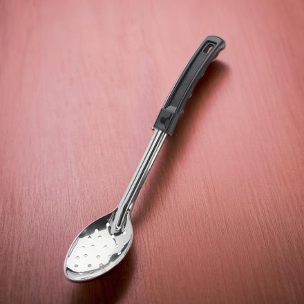 Szervírozókanál, perforált, 34 cm, fekete nyél, rozsdamentes