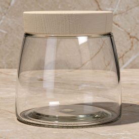   Fűszertartó, tárolóüveg fahatású tetővel, 1 liter, üveg