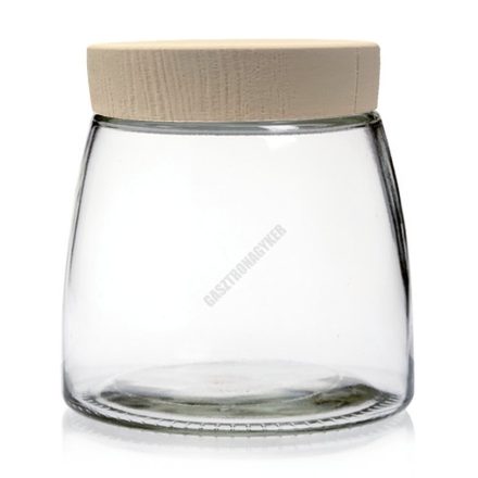 Fűszertartó, tárolóüveg fahatású tetővel, 1 liter, üveg