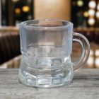 Snapszos, stampedlis pálinkáspohár, 25 ml, füles, üveg