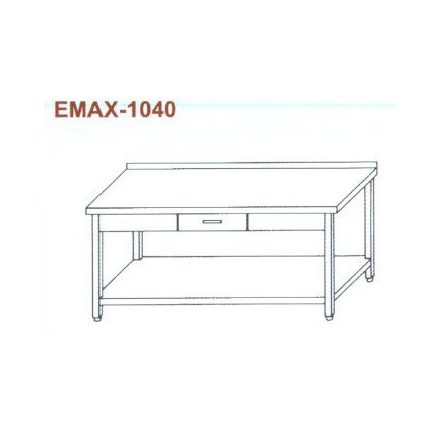Rozsdamentes munkaasztal alsó polccal, 1 fiókkal, hátsó felhajt. Emax-1040, 1.4016-os anyagból 1100×700×850
