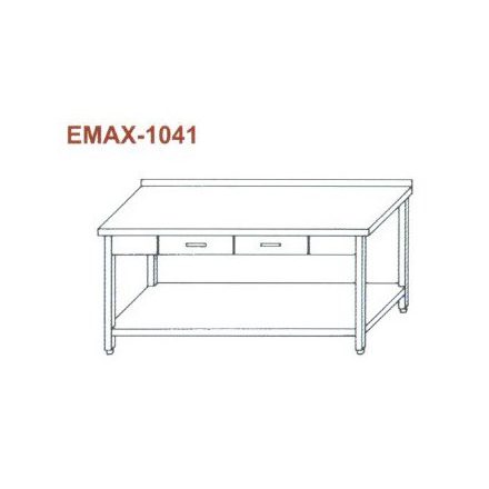 Rozsdamentes munkaasztal alsó polccal, 2 fiókkal, hátsó felhajt. Emax-1041, 1.4016-os anyagból 1900×700×850