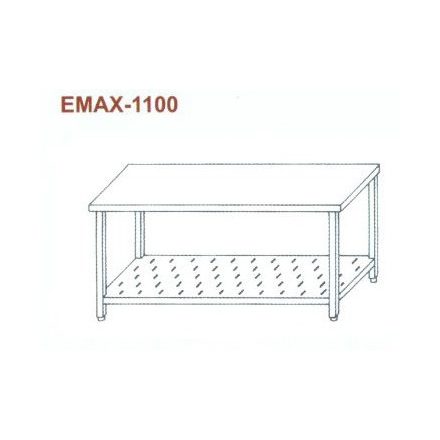 Rozsdamentes munkaasztal perforált alsó polccal Emax-1100, 1.4301 anyag 1700×700×850