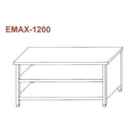   Rozsdamentes munkaasztal 3 old. zárt, elöl nyitott, alsó és köztes polccal Emax-1200 1.4016-os anyagból 1000×700×850