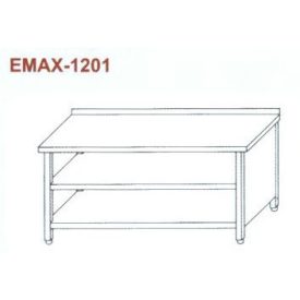   Rozsdamentes munkaasztal 3 old. zárt, elöl nyitott, alsó és köztes polccal, hátsó felhajt. Emax-1201, 1.4016-os anyagból 1000×700×850