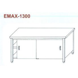   Rozsdamentes munkaasztal 3 old. zárt, elöl tolóajtó, alsó és köztes polccal Emax-1300, 1.4016-os anyagból 1000×700×850