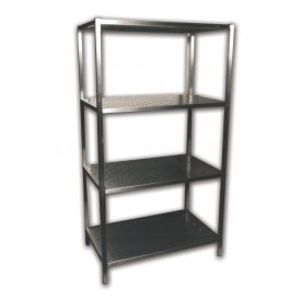   Rozsdamentes tárolóállvány 4 perforált polccal Emax-2010, 1.4016-os anyagból 1600×500×1800