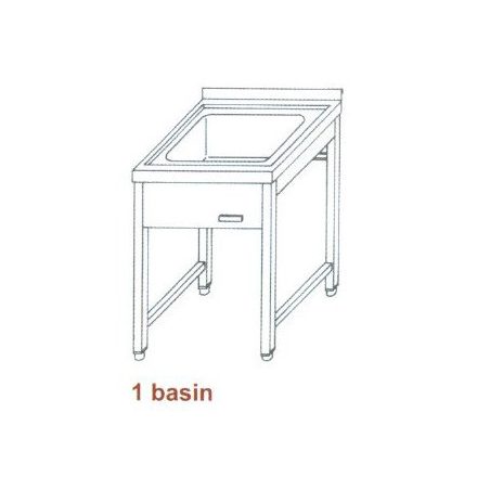 Nagykonyhai mosogató 1 medencés, 70x70x30 cm medenceméret, rozsdamentes
