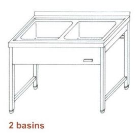   Nagykonyhai mosogató 2 medencés, 40x50x25 cm medenceméret, rozsdamentes