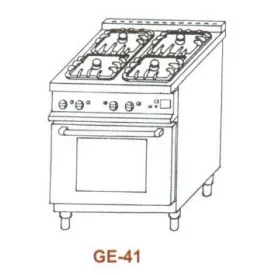   Gáztűzhely, GN 1/1 elektromos sütővel, 4 égő, 2 rács, 1 melelegítőlap GE-41 2