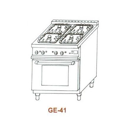 Gáztűzhely, GN 1/1 elektromos sütővel, 4 égő, 2 rács, 1 sütőlap GE-41 3