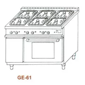   Gáztűzhely, GN 1/1 elektromos sütővel, 6 égő, 6 ráccsal GE-61 1