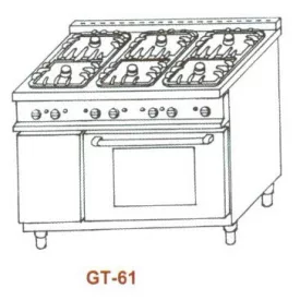   Gáztűzhely, 6 égő+GN 1/1 sütő, 2 rács+2 sima v. bordás sütőlap GT-61 5