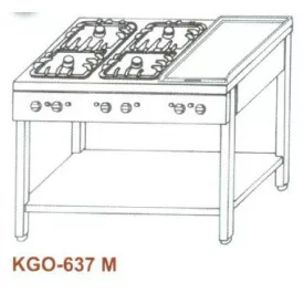   Gázüzemű főzőasztal, 6 égő, 4 rács +1 sima v. bordás sütőlappal KGO-637 M 3
