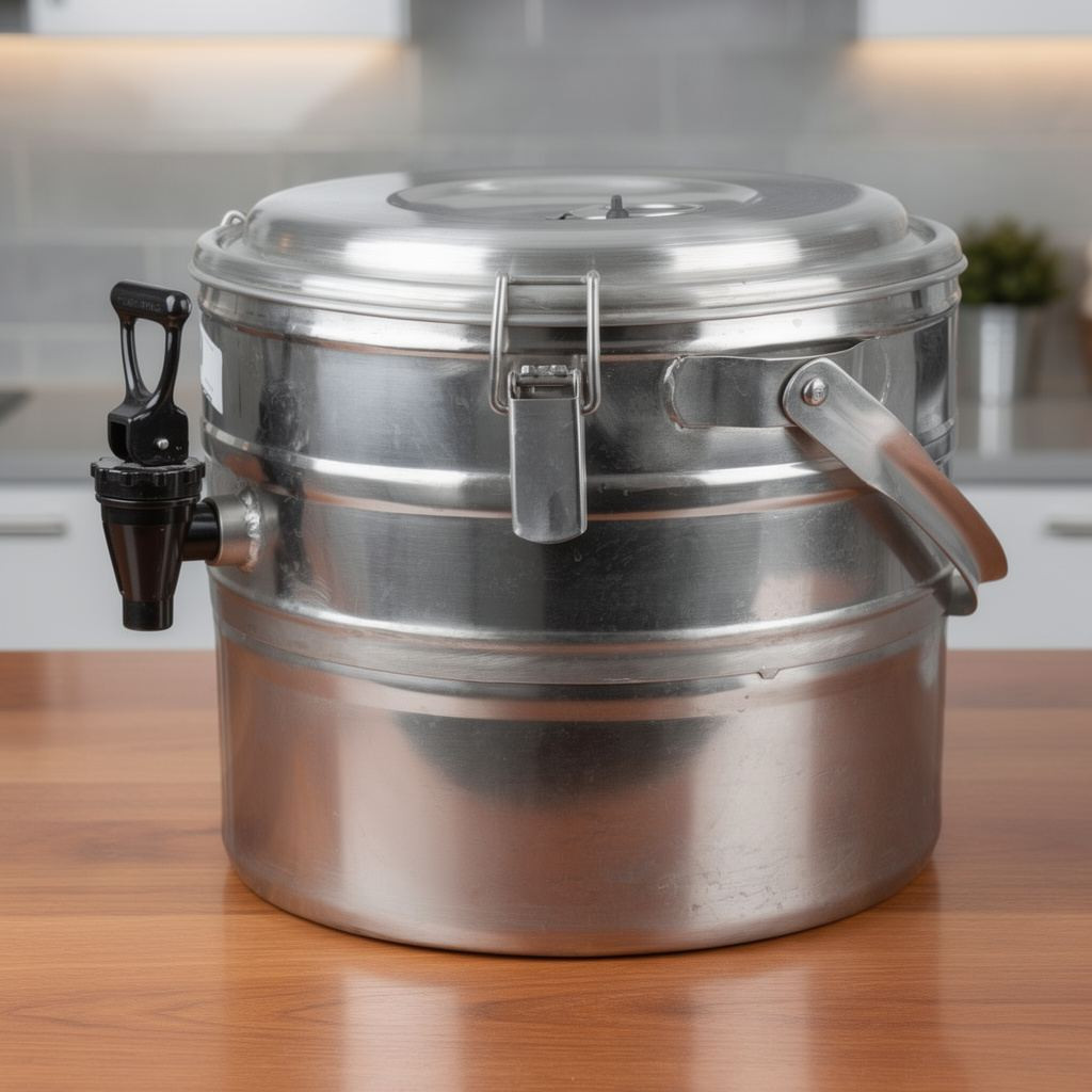 Duplafalú italtermosz prémium csappal, 5 liter, rozsdamentes, 30×27 cm