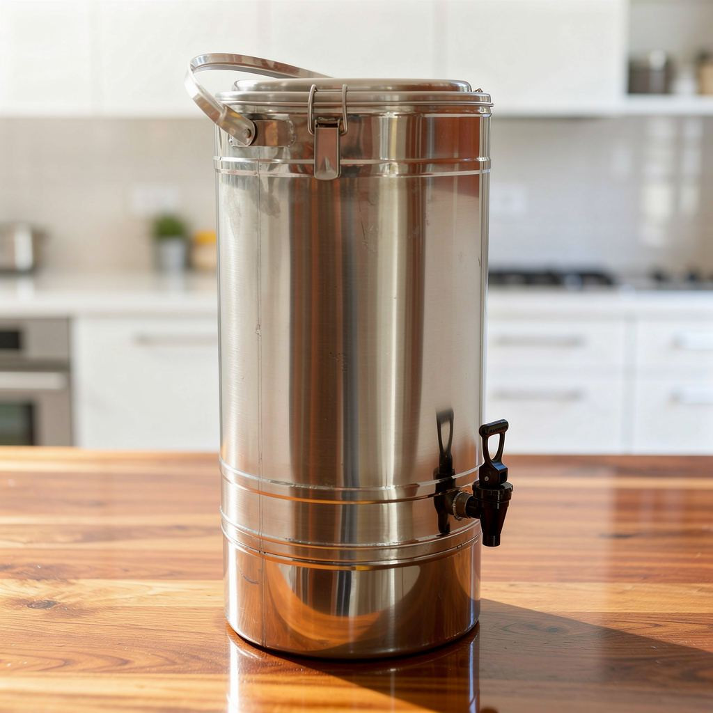 Duplafalú italtermosz prémium csappal, 25 liter, rozsdamentes 30×57 cm,