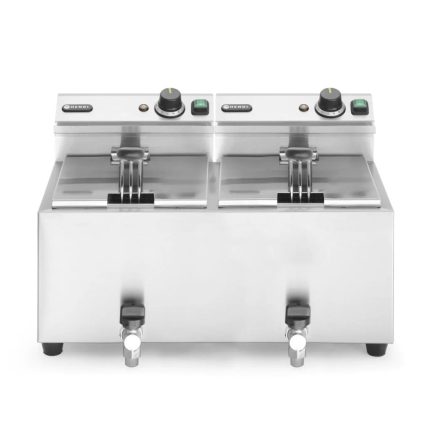 Olajsütő olajleeresztő csappal, 2×8 l, rozsdamentes 230V/7000W