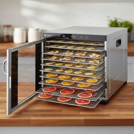 Aszalógép, 10 tálca, 230 V/1000 W, 43×55×41,6 cm