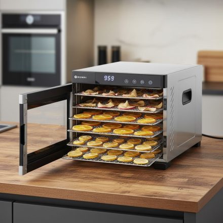 Aszalógép, 6 tálca, 230 V/650 W, 34,2×48,5×30,9 cm