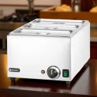 Melegentartó bain-marie + 3×GN 1/3 100 mm edény fedővel, vízfürdős GN 1/1