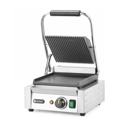 Kontaktgrill bordázott felülettel, szimpla, 1 fedlap, 230V/1800W, sütőfelület 23x22 cm