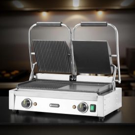   Kontaktgrill, dupla, fele sima, fele bordázott, 230V/3600W, sütőfelület 47x 23 cm