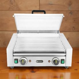   Forgóhengeres virslisütő fedéllel, két zóna, 11 henger, 220-240V/980W, HENDI