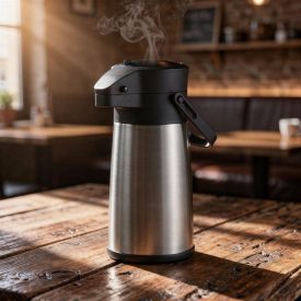 Termosz, pumpás, 2,2 liter, 34x15 cm magas, rozsdamentes