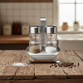   Só-, borsszóró-készlet fémfüles tartóban, 8,5×5,5×11,5 cm