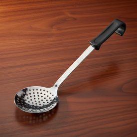   Szűrőkanál, kerek, nyélhossz: 27 cm, átmérő: 10 cm, rozsdamentes