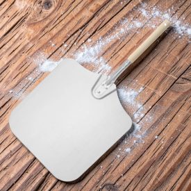   Pizzalapát rövid fa nyéllel, 71cm, lapátfej: 35x35 cm,  alumínium