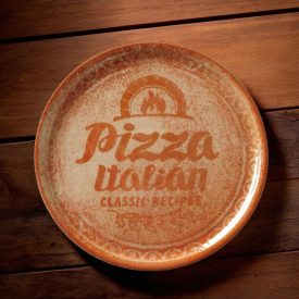 Pizzatányér, téglavörös, 33 cm, porcelán