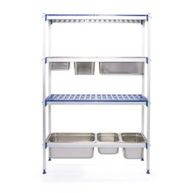   Alumínium tárolóállvány GN méretű polccal, Gn edényekhez, 168,5x112x35,5 cm