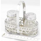 2 részes só-, borsszóró-készlet fémfüles tartóban