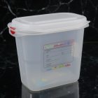 GN edény, 1/9 150 mm, 1,5 l, légmentesen záró fedővel, polipropilén