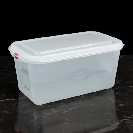 GN edény, 1/3 150 mm, 6 l, légmentesen záró fedővel, polipropilén