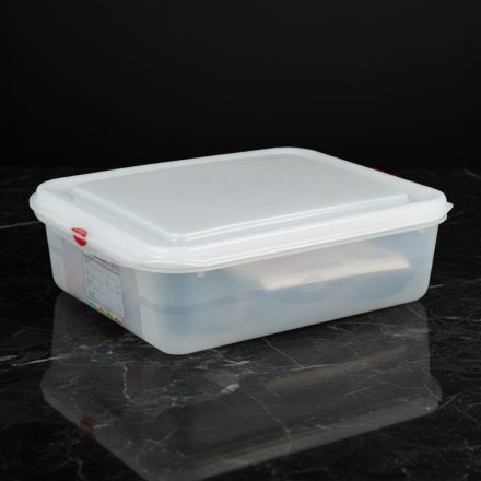 GN edény, 1/2 100 mm, 6,5 l, légmentesen záró fedővel, polipropilén