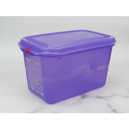 GN edény, 1/4 150 mm, 4,3 l, légmentesen záró fedővel, lila anti-allergén, polipropilén