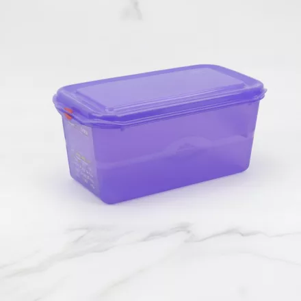 GN edény, 1/3 150 mm, 6 l, légmentesen záró fedővel, lila, anti-allergén, polipropilén
