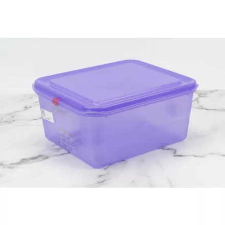 GN edény, 1/2 150 mm, 10 l, légmentesen záró fedővel, lila, anti-allergén, polipropilén