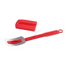 Kenyérmintázó kés, hajlított penge, piros nyél