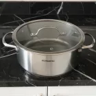 Alacsony lábas üvegfedővel, 5,1 literes, 24×12 cm, kerámia tapadásmentes, indukciós, Pensofal