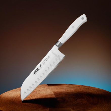 Arcos Riviera kovácsolt japán kés, fehér szegecselt nyél, 18 cm rovátkolt penge