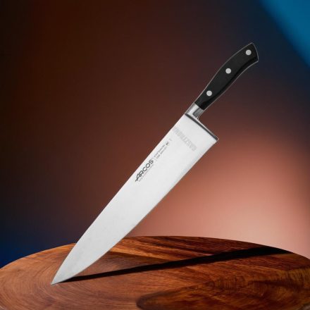 Arcos Riviera kovácsolt szakácskés, fekete szegecselt nyéllel, 30 cm-es pengével