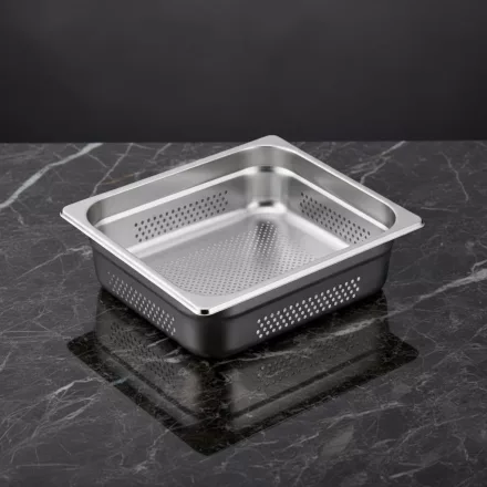 GN edény, 2/3 65 mm, perforált, rozsdamentes