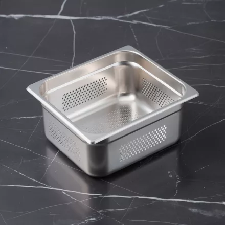 GN edény, 2/3 100 mm, perforált, rozsdamentes